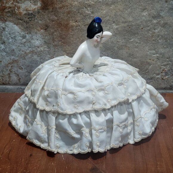 Vintage Porcelain Half Doll Pin Cushion - Picture 7 of 14